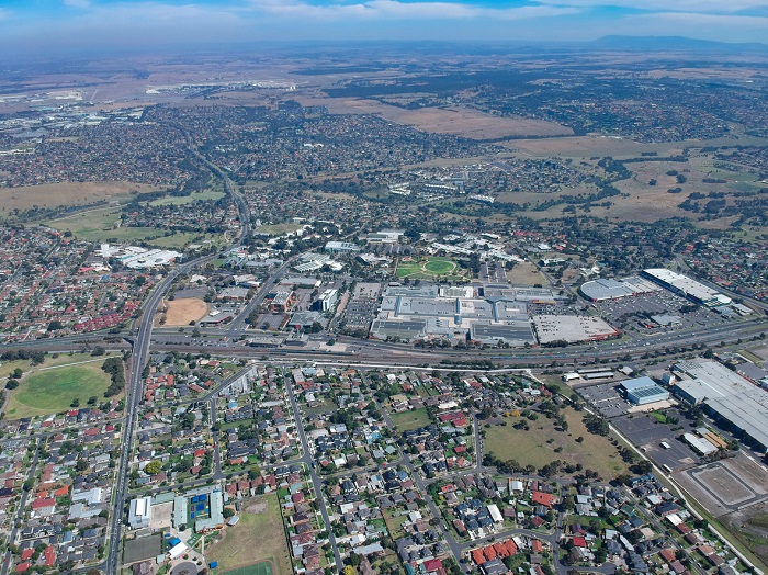 Panoramic aerial view of Broadmeadows Houses roads and parks in Melbourne Victoria Australia