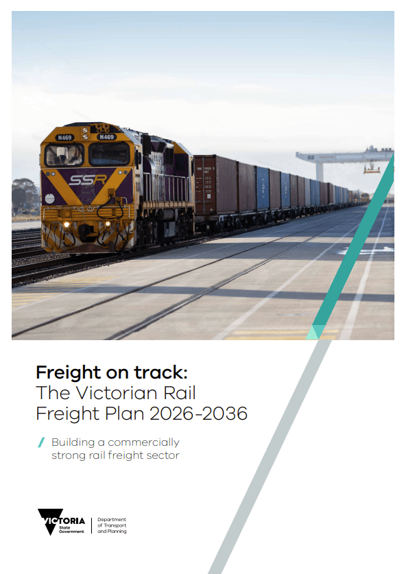 Cover of Freight on track plan showing freight train on tracks