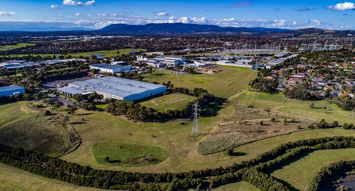 Aerial view of Dandenong industrial business estate in Victoria, Australia