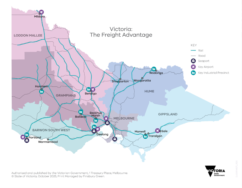 A map of Victoria with a key and titled Victoria: The Freight Advantage