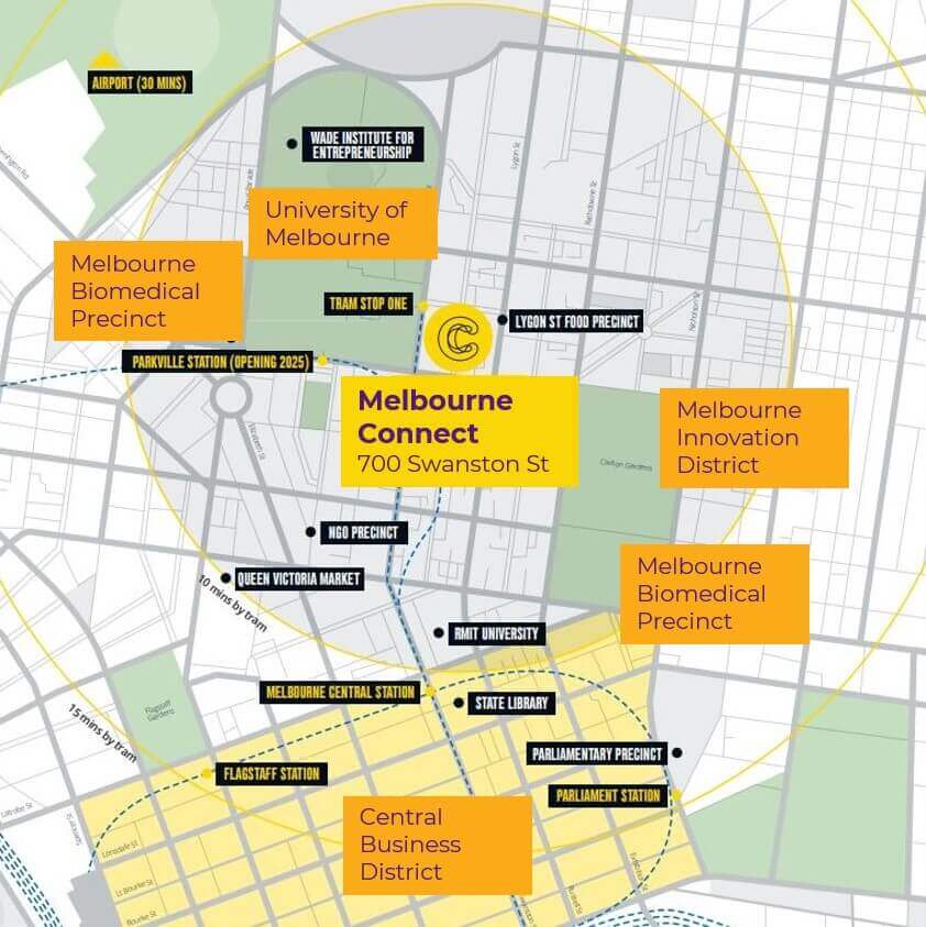 Map showing located within a cluster of innovation